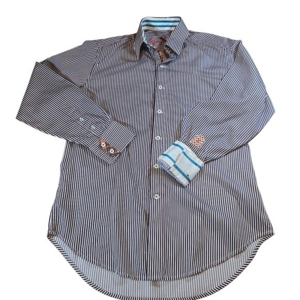 Robert Graham Button Down Mens Medium Burgundy White Striped Contrast Trim Shirt